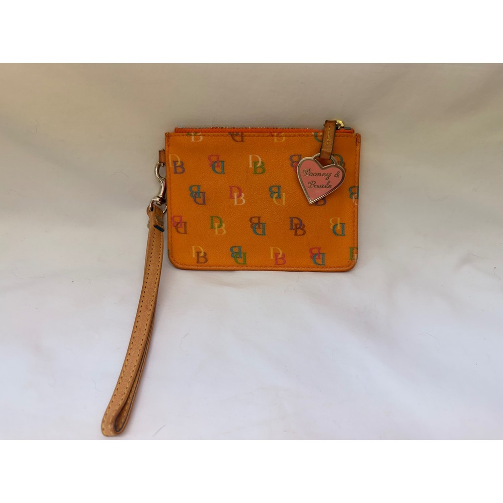 Dooney & Bourke Orange Multi-Color Monogram Wristlet Pouch Heart Charm